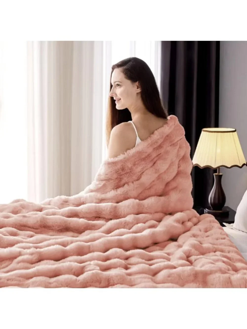 51.18*62.99inch Pink Blanket Soft Thick Hand‑made Sofa Bed Decor Blanket